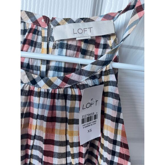 Loft Tank Top Bouse XS Women's Yellow Red Black Plaid NEW Oversized - Picture 2 of 4